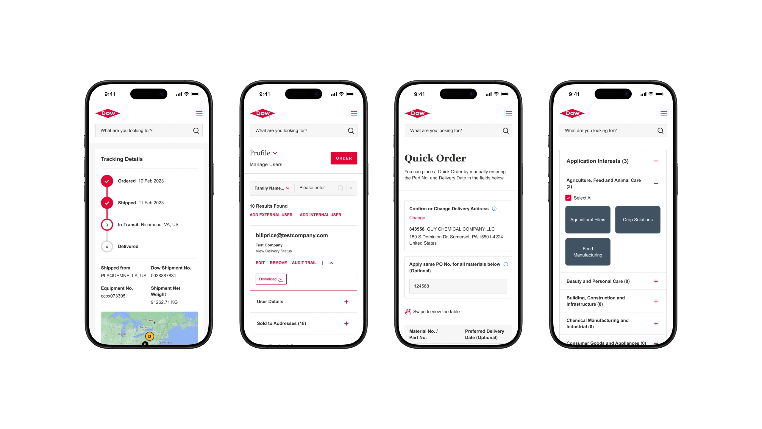 a set of 4 mobile My Account mockups laid out horizontally